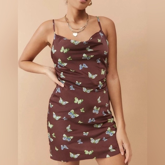Urban Outfitters Women’s Medium Mallory Butterfly Mini Slip Dress Silky Summer - Picture 1 of 14